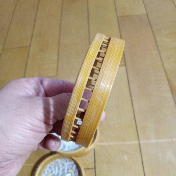 Vintage Decorative Bamboo and Rattan Pressed Butterfly Coasters Set of 4 - Picture 6 of 7